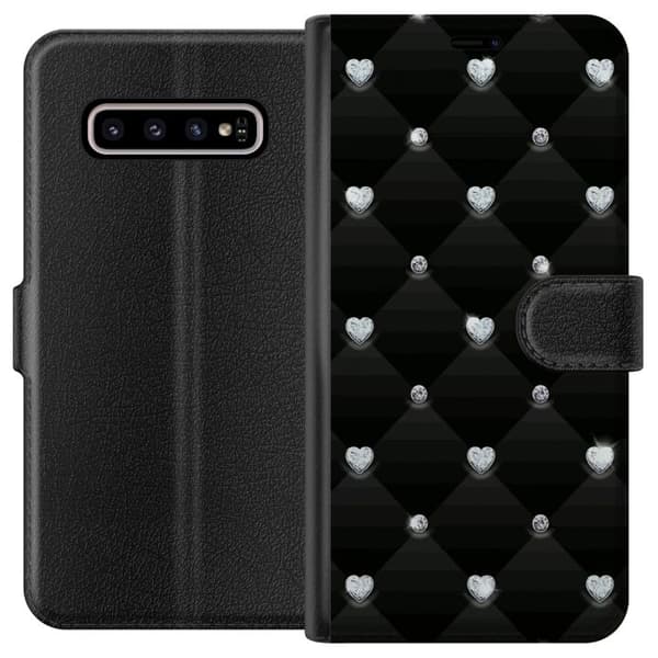 Kompatibelt Lommeboketui til Samsung Galaxy S10+ Bling Hjerte