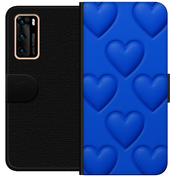 Huawei P40 Lompakkokotelo Siniset Sydämet