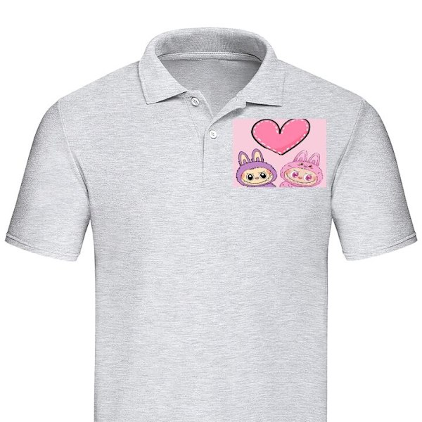 Piké för Vuxen | Elegant Pikétröja Labubu Pink Monster Grå XX-Large