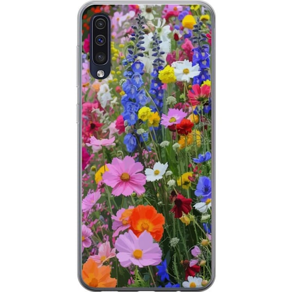 Samsung Galaxy A50 Läpinäkyvä kuori Kukkakuvioinen mobiilikuori kesäisellä niityllä ja luontomaisemalla