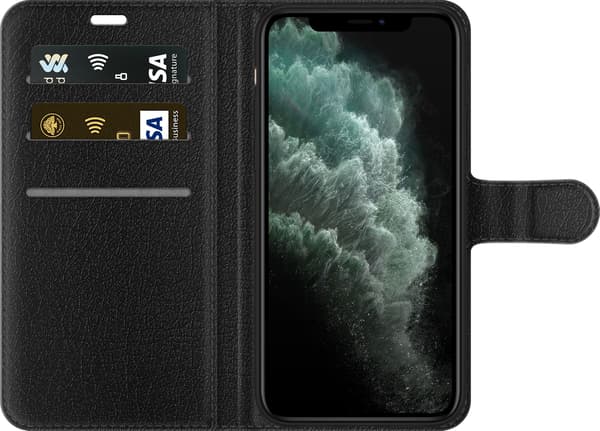 Kompatibel Tegnebogsetui til Apple iPhone 11 Pro Lilla spilcontroller med neonlys – Sort spilcontroller med lilla og blå lyskonturer, omgivet af lysb lilla