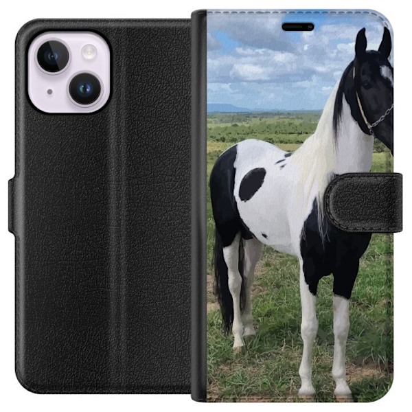 Apple iPhone 15 Plus Plånboksfodral Hästmagi – stiliserad häst i lugn färgskala