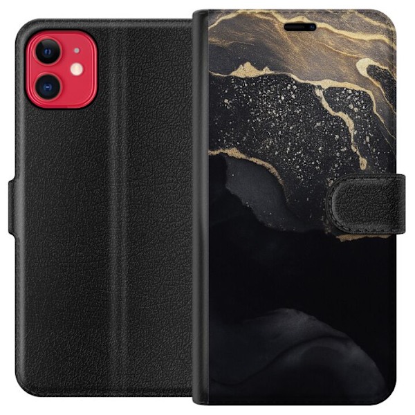 Apple iPhone 11 Tegnebogsetui Sort guld abstrakt