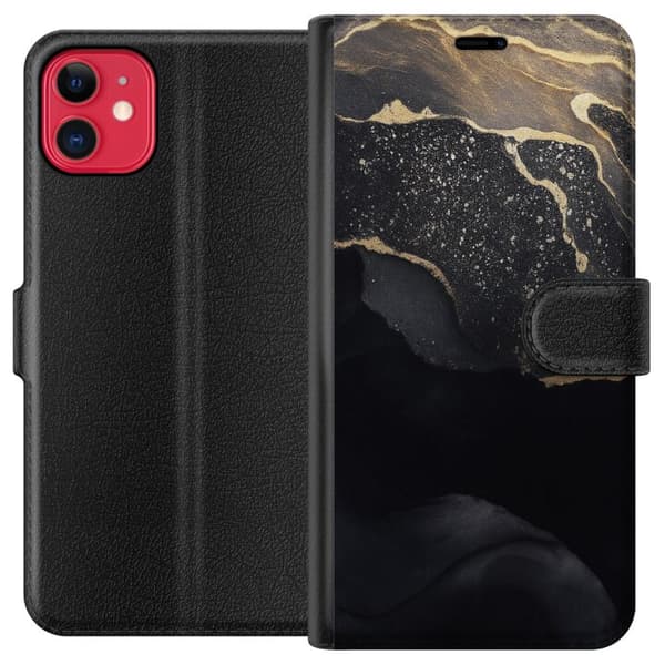 Kompatibel Tegnebogsetui til Apple iPhone 11 Sort guld abstrakt