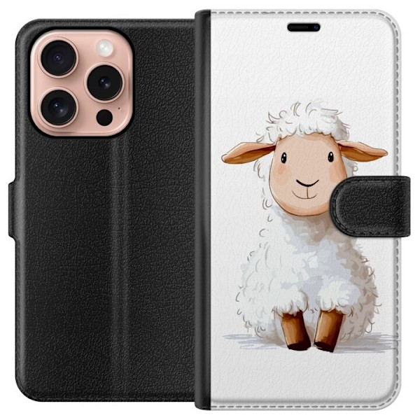 Apple iPhone 16 Pro Lompakkokotelo Suloinen Lammas - lasten ja vauvan tuotteita sarjakuvatyyliin