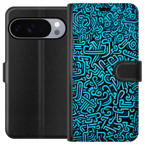 Kompatibelt Plånboksfodral till Google Pixel 11 Pro Abstrakt blått graffitimönster med moderna grafiska former blå