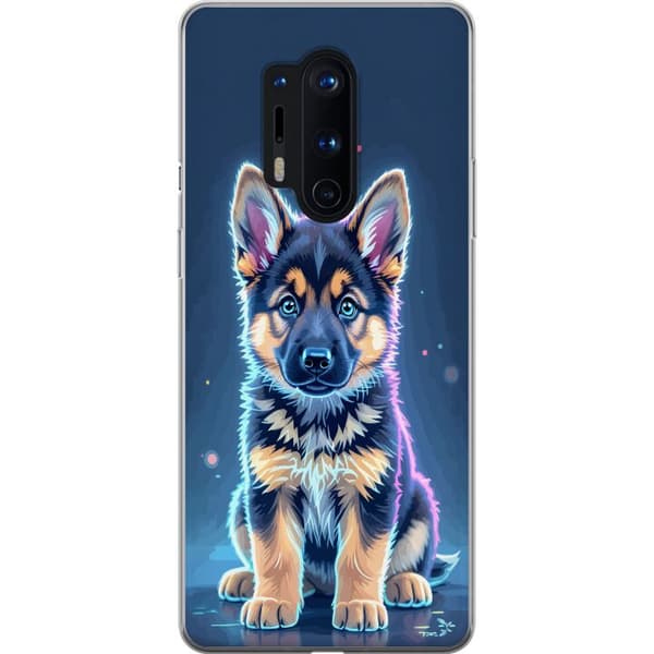 Kompatibelt Mobildeksel til OnePlus 8 Pro Neonlyst schäfervalp med blå og lilla lys-effekter blå
