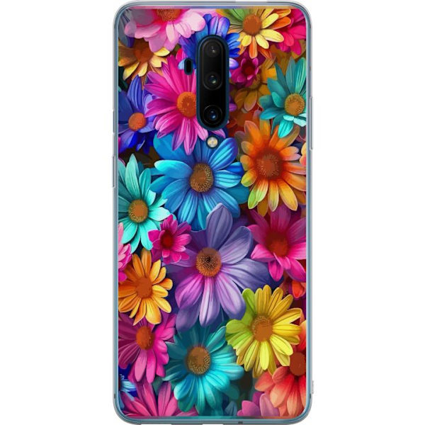 OnePlus 7T Pro Genomskinligt Skal Gerbera Blommor Färgglad Dekor Blommotiv Populärt Heminredning Färg Rik Väggkonst Design