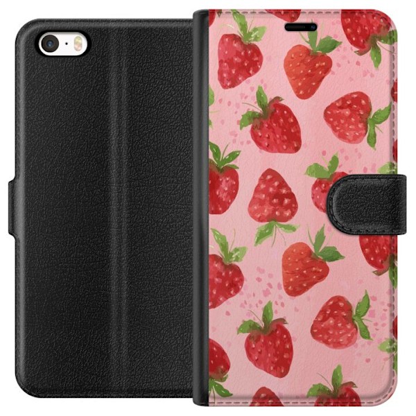 Apple iPhone SE (2016) Plånboksfodral Strawberry Dreams – jordgubbsmönster i retrostil