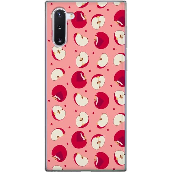 Kompatibelt Mobildeksel til Samsung Galaxy Note10 Røde epler, epleskiver og små hjerter på rosa bakgrunn, lekent fruktmønster rosa