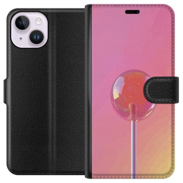 Kompatibel Tegnebogsetui til Apple iPhone 14 Blank lyserød pinde mod blød pastelbaggrund pink