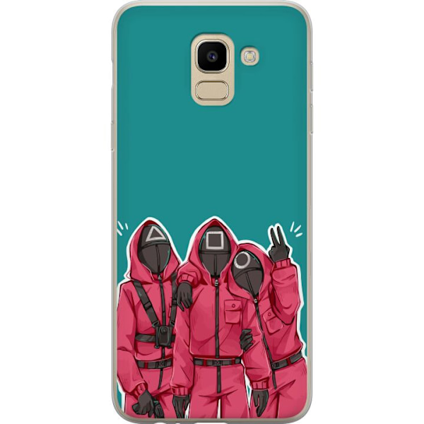 Samsung Galaxy J6 Genomskinligt Skal Squid Game Karaktärer Grafisk Design Seriefigurer Populär TV Motiv Asiatisk Stil Spännande Trend