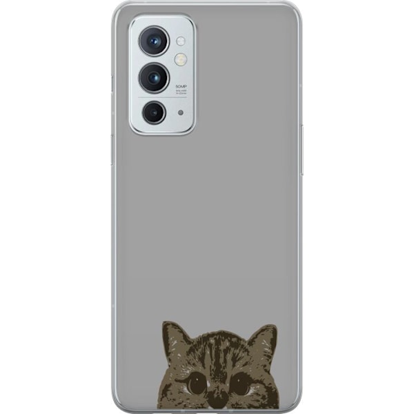 OnePlus 9RT 5G Genomskinligt Skal Grå Kattblick – stilren kattdesign med grå bakgrund
