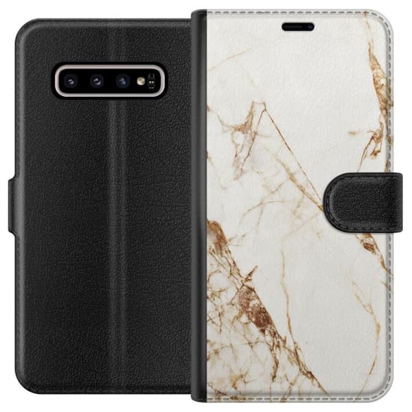 Kompatibelt Lommeboketui til Samsung Galaxy S10+ Hvit marmor