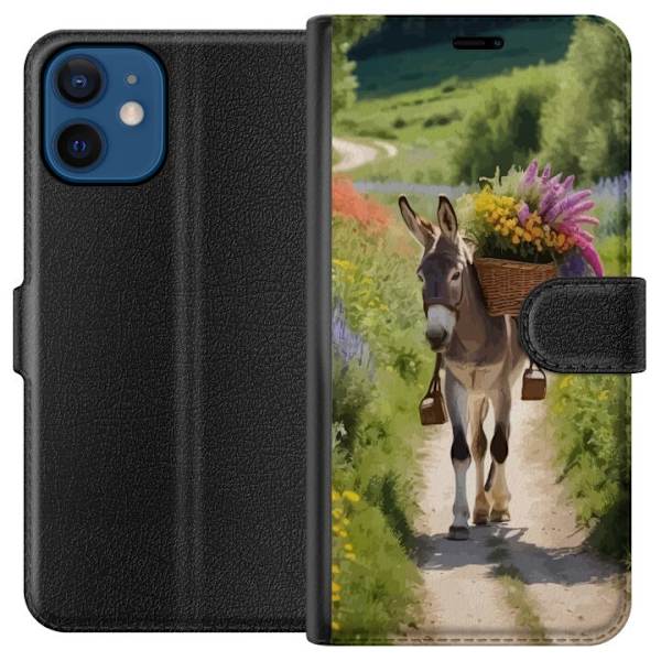 Apple iPhone 12 mini Tegnebogsetui Æsel Dyremotiv Rolig Design Naturmotiv Populær Dekoration Humor Grafisk Dyretema Eksotisk