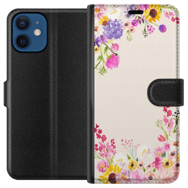 Kompatibelt Plånboksfodral till Apple iPhone 12 Blommig akvarellram