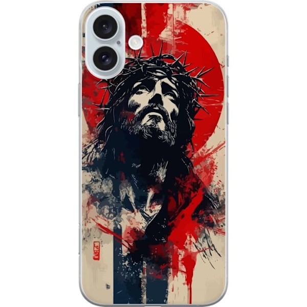 Apple iPhone 16 Plus Gjennomsiktig deksel Jesus med kors - kristent motiv med sterk symbolikk om tro og håp
