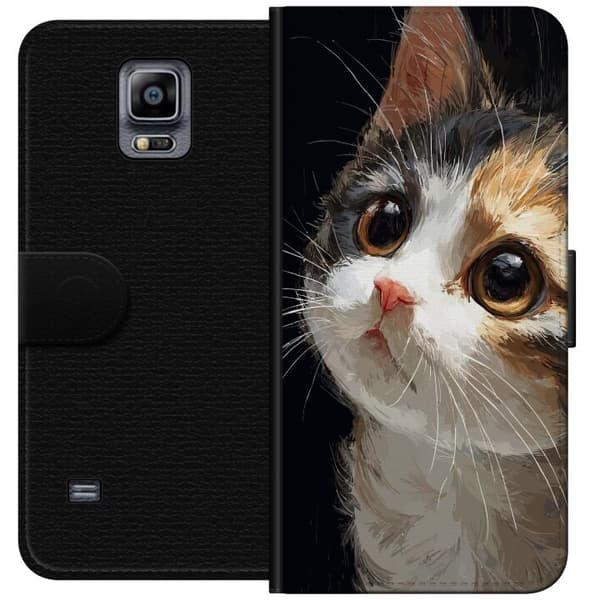 Kompatibel Tegnebogsetui til Samsung Galaxy Note 4 Kunstnerisk portræt af trefarvet kat med store brune øjne mod sort baggrund sort