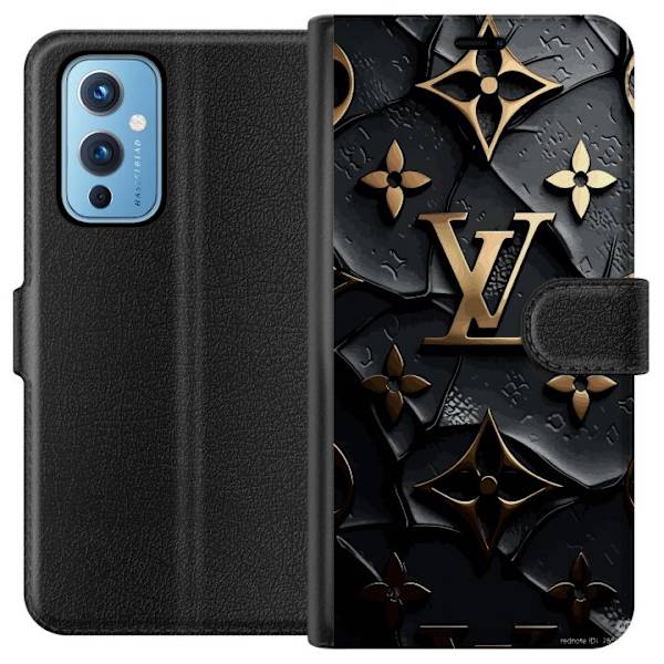 OnePlus 9 Tegnebogsetui Louis Vuitton Mørk Tilstand Design Sort Luksus Stil Mode Populær Grafisk Mønster Modeikon Luksusmærke