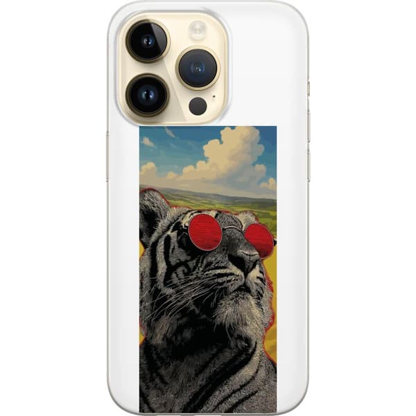 Kompatibelt Mobildeksel til Apple iPhone 14 Pro Cool tiger med røde solbriller i popkunststil grå