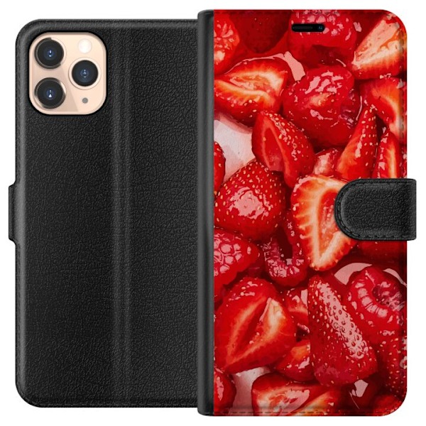Apple iPhone 11 Pro Tegnebogsetui Jordbærmønster - sødt motiv med sommerstemning