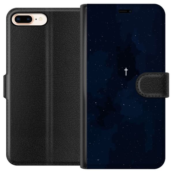 Kompatibelt Plånboksfodral till Apple iPhone 8 Plus Vitt kors på stjärnhimmel blå