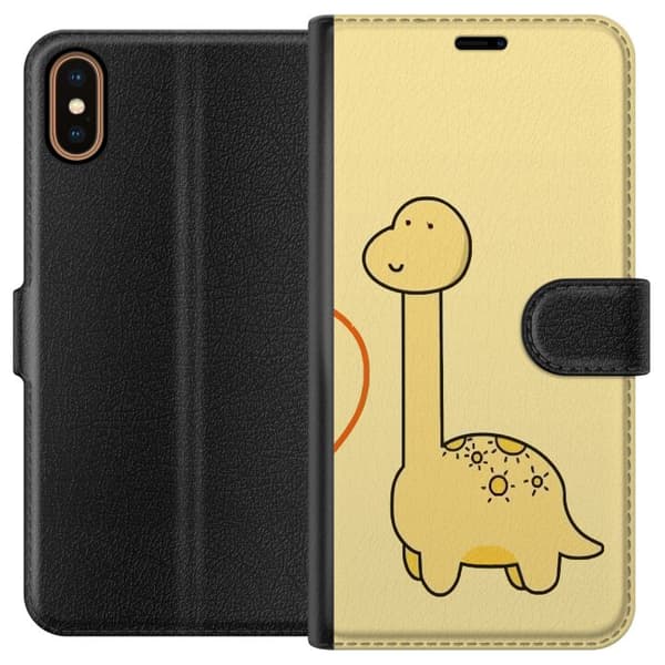 Kompatibel Tegnebogsetui til Apple iPhone X Minimalistisk tegnet langhalset dinosaur mod lysegul baggrund gul