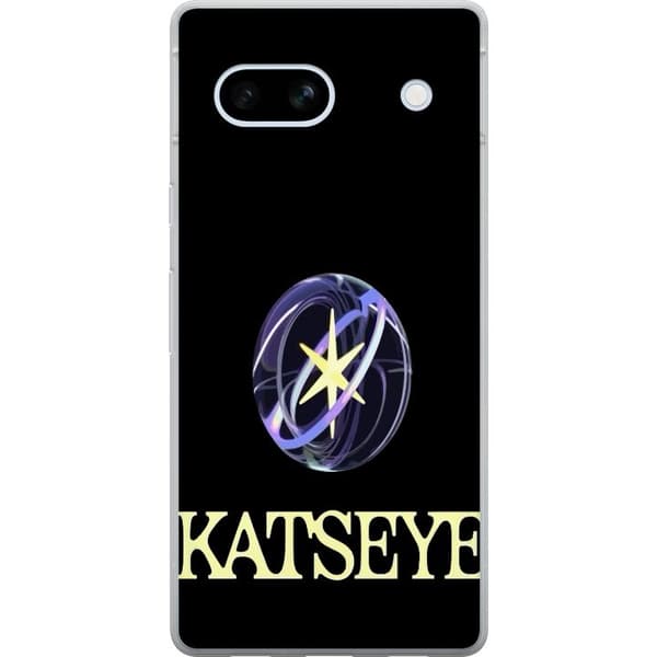 Kompatibel Mobilcover til Google Pixel 7a KATSEYE-logo med gul stjerne, lilla omløbsringe og lys typografi mod sort baggrund sort