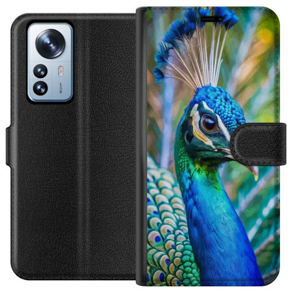 Xiaomi 12 Pro Lompakkokotelo Pavun Sulat Värikäs Design Lintuaihe Eksoottinen Graafinen Suunnittelu Luonto Ylellinen Koristelu
