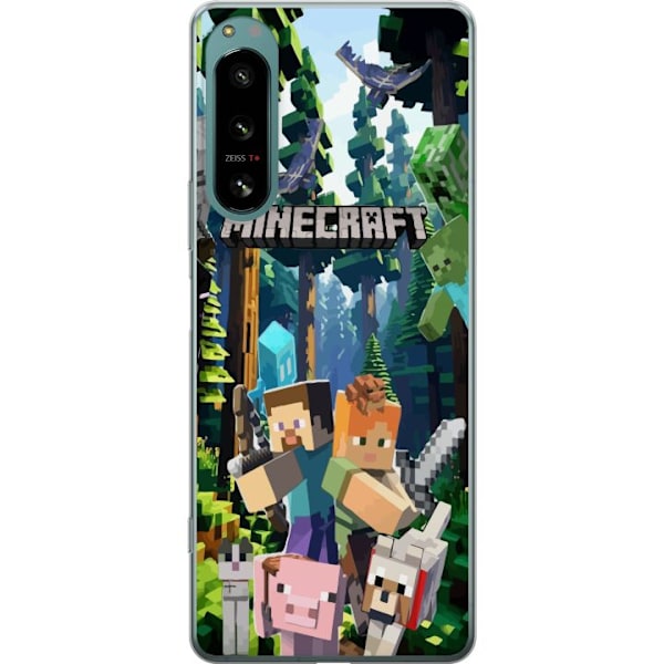 Sony Xperia 5 IV Läpinäkyvä kuori Minecraft-matkapuhelinkotelo metsällä ja pikselityylisillä hahmoilla