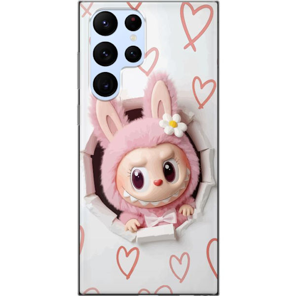 Samsung Galaxy S22 Ultra 5G Genomskinligt Skal Labubu Hjärtbakgrund Pop Mart Kärlek Tema Figur Design Populärt Motiv Samlarfigur Art Toy Serie