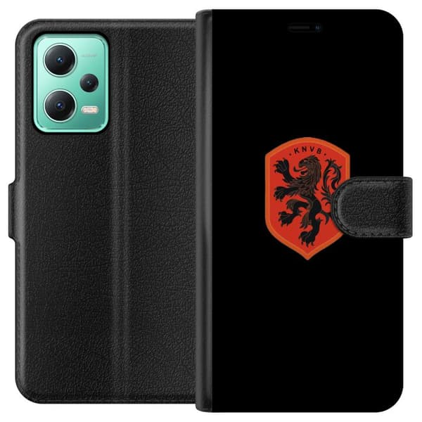 Kompatibel Tegnebogsetui til Xiaomi Redmi Note 12 Orange skjold med sort heraldisk løve mod sort baggrund sort
