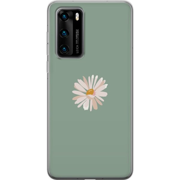 Huawei P40 Genomskinligt Skal Grön Minimalblomma – stilren blomma på grön bakgrund