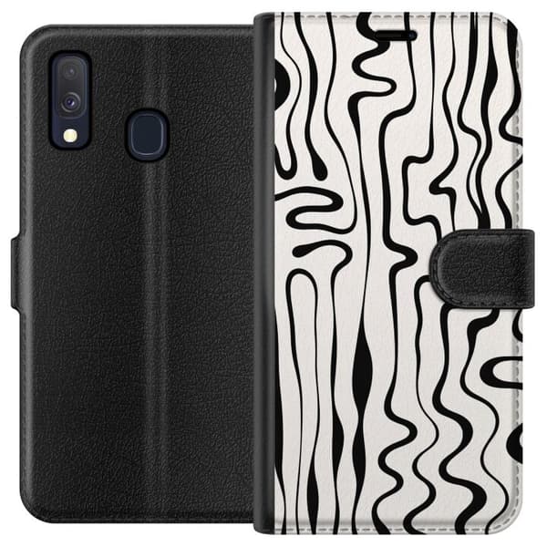 Kompatibel Tegnebogsetui til Samsung Galaxy A40 Flydende linjer i hypnotisk sort-hvidt mønster