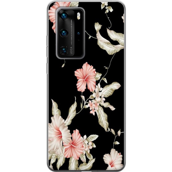 Huawei P40 Pro Gennemsigtig cover Blomstermønster Sort