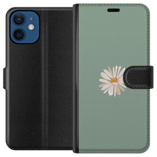 Kompatibel Tegnebogsetui til Apple iPhone 12 mini Grøn Minimalblomst - stilfuld blomst på grøn baggrund