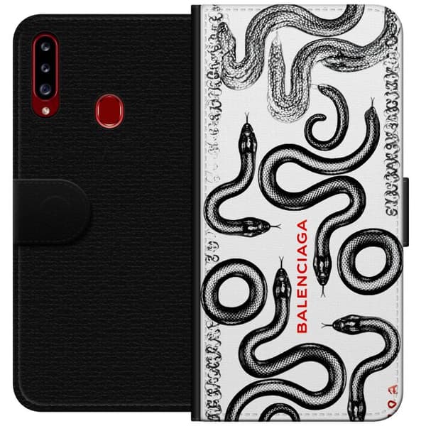 Kompatibelt Plånboksfodral till Samsung Galaxy A20s Svarta ormar på vit bakgrund vit