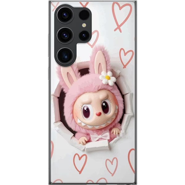 Samsung Galaxy S24 Ultra Gennemsigtig cover Labubu Hjerte Baggrund Pop Mart Kærlighed Tema Karakter Design Populært Motiv Samlerfigur Kunst Legetøj