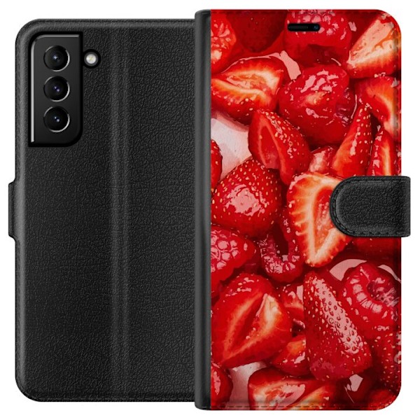 Samsung Galaxy S21+ 5G Plånboksfodral Jordgubbsmönster – sött motiv med sommarkänsla