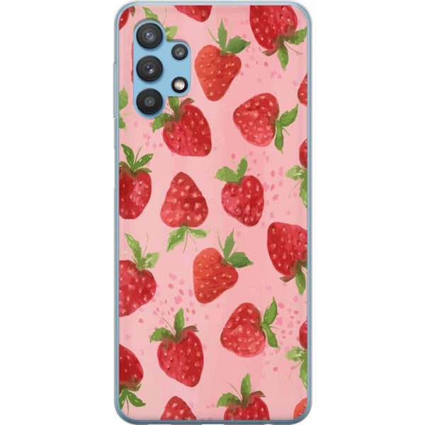 Samsung Galaxy A32 5G Genomskinligt Skal Strawberry Dreams – jordgubbsmönster i retrostil