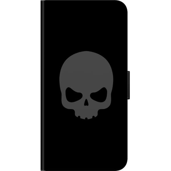 Kompatibel Tegnebogsetui til Xiaomi Redmi Note 9 4G Enkel dødningehoved i grå tone mod sort baggrund, elegant og moderne design