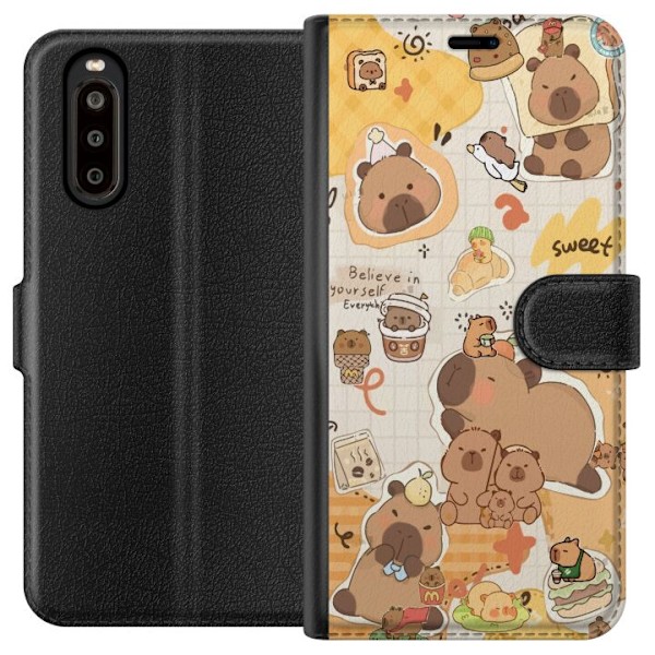 Sony Xperia 10 II Tegnebogsetui Kawaii capybara mobilskal med gulliga djurmotiv