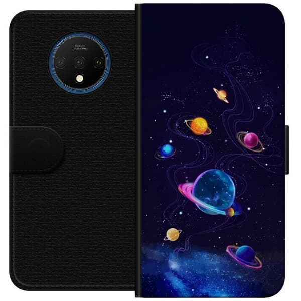 Kompatibel Tegnebogsetui til OnePlus 7T Farlige planeter og stjerner i et animeret rumlandskab blå