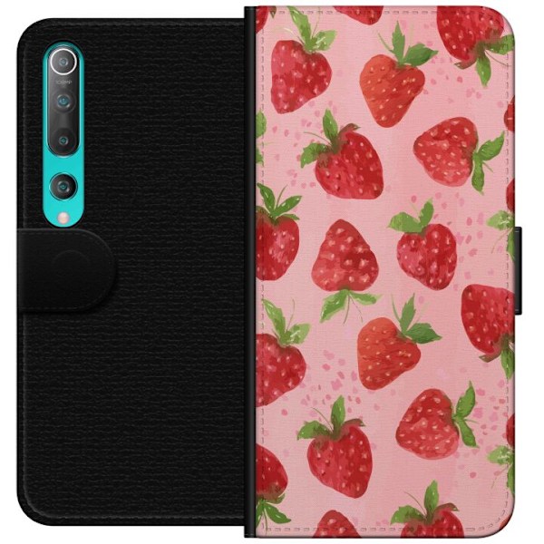 Xiaomi Mi 10 5G Plånboksfodral Strawberry Dreams – jordgubbsmönster i retrostil