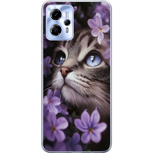 Motorola Moto G13 Gennemsigtig cover Kat og blomster