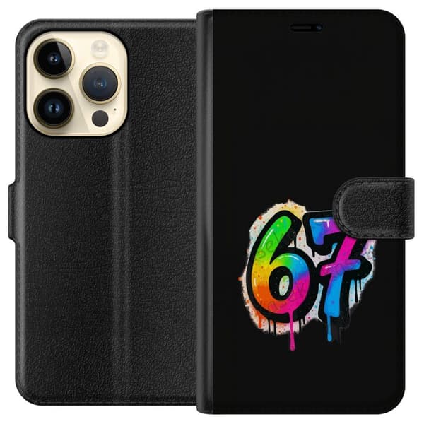 Kompatibelt Plånboksfodral till Apple iPhone 14 Pro Färgglada graffitisiffror svart