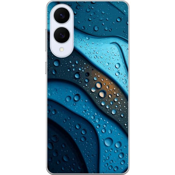 Kompatibelt Mobildeksel til Samsung Galaxy S25 Edge Blå abstrakte bølger med glitrende vanndråper i moderne grafisk design blå