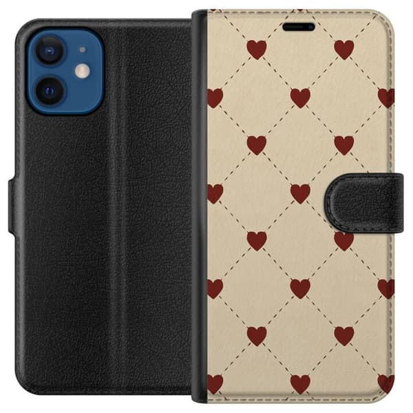 Kompatibelt Plånboksfodral till Apple iPhone 12 mini Heart Grid