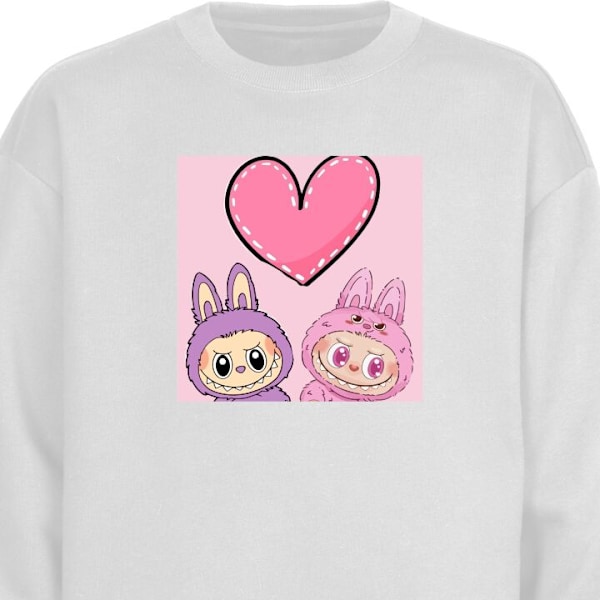 Sweatshirt för Vuxen | Klassisk Collegetröja Labubu Pink Mon vit M