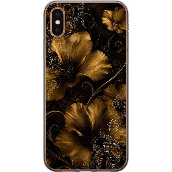 Kompatibelt Mobildeksel til Apple iPhone XS Gylden Noir-blomstring svart